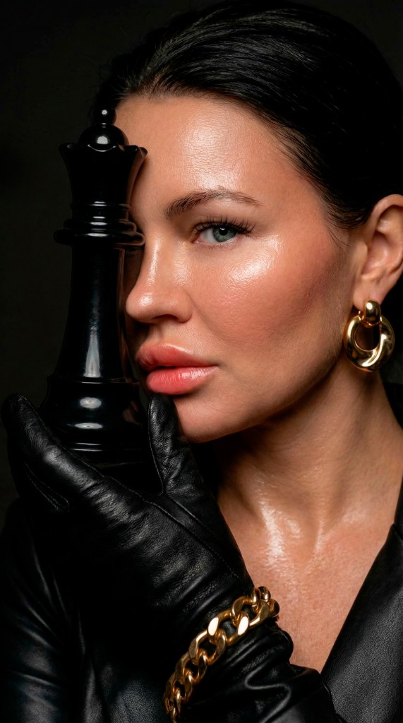 ИИ-портрет: шахматная фигура, кожа и золотые акценты